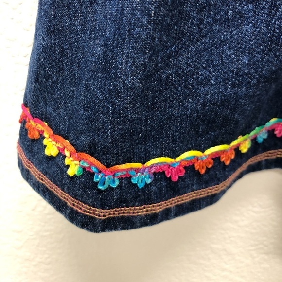 Esprit Mini Girls Large Dress Overall Denim Floral Jean flare embroidered - Picture 4 of 8